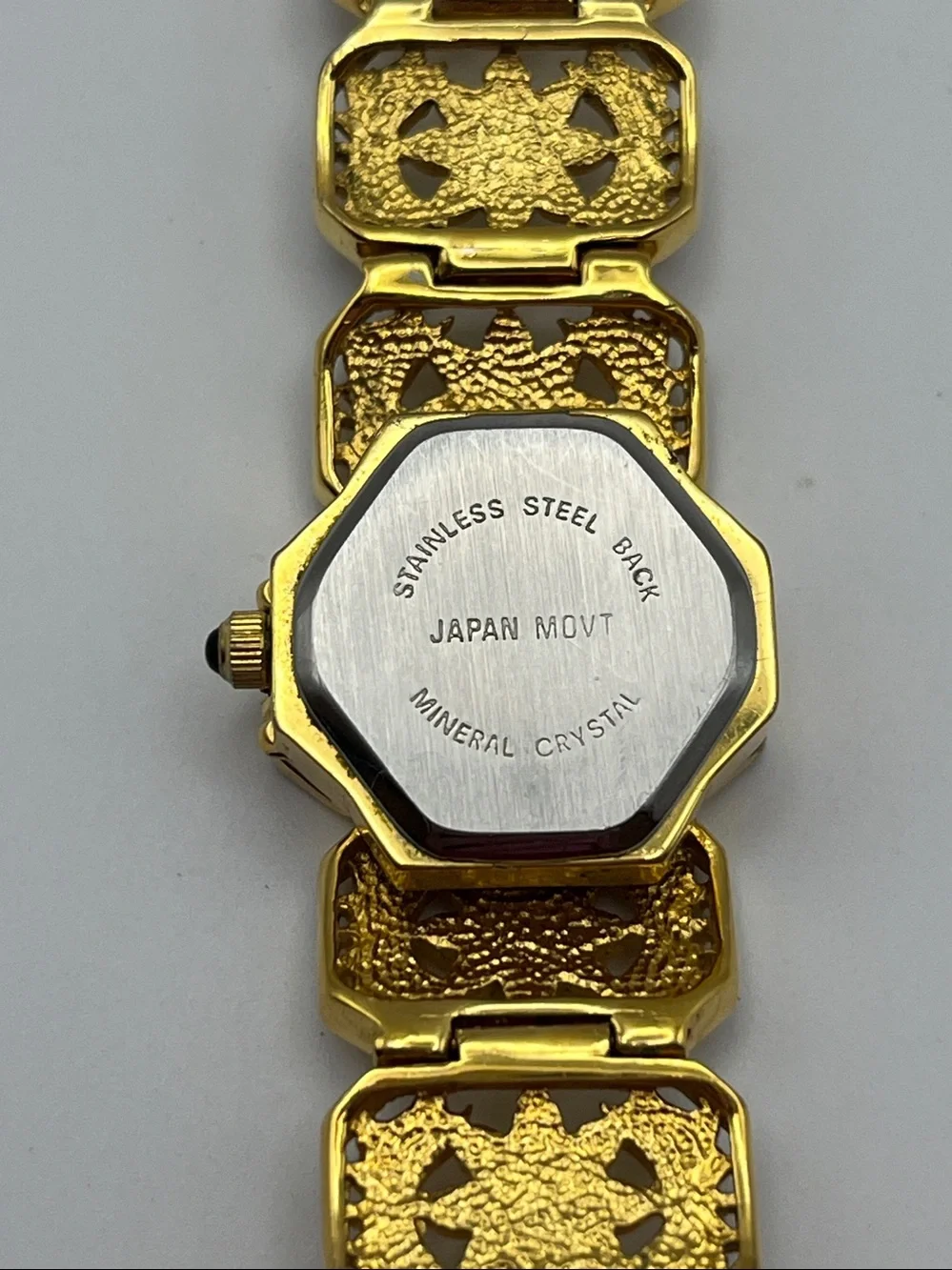 VTG Xanadu Gold Floral Link Bracelet Watch - with hidden face